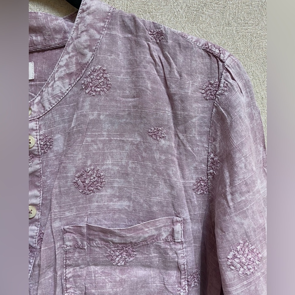 Anthropologie Pilcro Whitney Embroidered Trapeze Buttondown Lilac Size Small - Picture 7 of 14